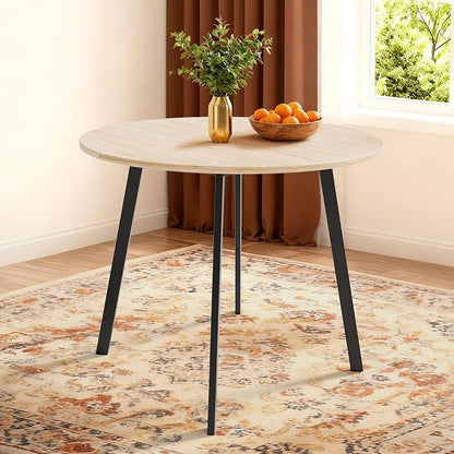 VINGLI Round Dining Table for 2-4, 35in Modern Dining Room Table with Metal Base, Light Oak Wooden Kitchen Table, Space-Saving, Small Space Circle Dinette for Home, Kitchen, Apartment