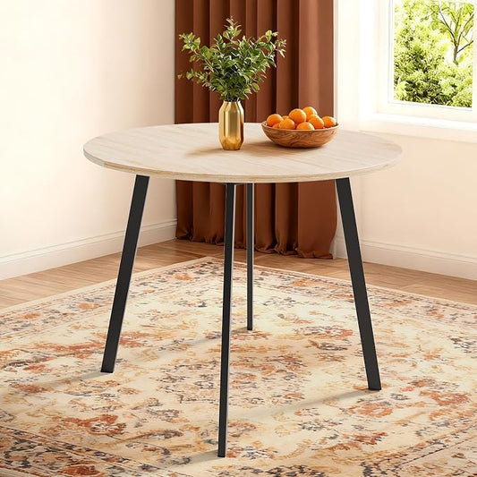 VINGLI Round Dining Table for 2-4, 35in Modern Dining Room Table with Metal Base, Light Oak Wooden Kitchen Table, Space-Saving, Small Space Circle Dinette for Home, Kitchen, Apartment