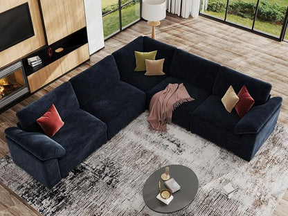 EASE MOOSE Sectional Modular Sofa,Blue Oversized L Shape Sectional Couch Wide Deep Modular Sofa Couch,Removable Cover