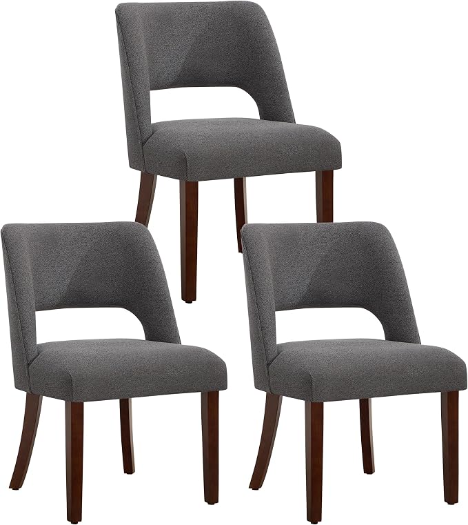Dining Chair Set of 3,Modern Dining Room Chairs with Thick Cushions,Upholstered Linen Fabric Kitchen Chairs for Kitchen Dining Room Darkgrey
