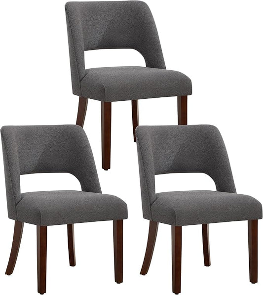 Dining Chair Set of 3,Modern Dining Room Chairs with Thick Cushions,Upholstered Linen Fabric Kitchen Chairs for Kitchen Dining Room Darkgrey