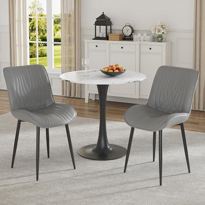 VECELO Dining Chairs Set of 2, Modern Upholstered Faux Leather Cushion Seat and Metal Legs for Kitchen, Living Room, Grey