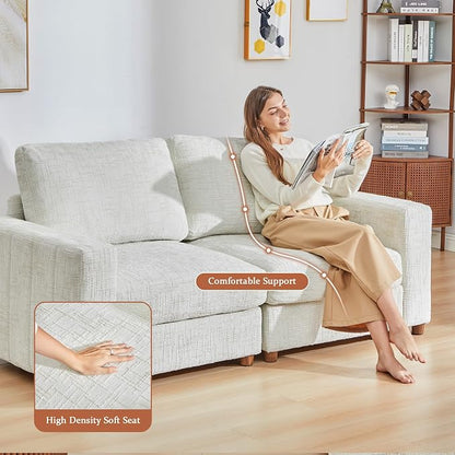 ORRD Comfy Loveset Couch, Chenille 2 Seat Sofa with Pillows, Modern Loveseat Sofa with Storage for Apartment, Living Room, White