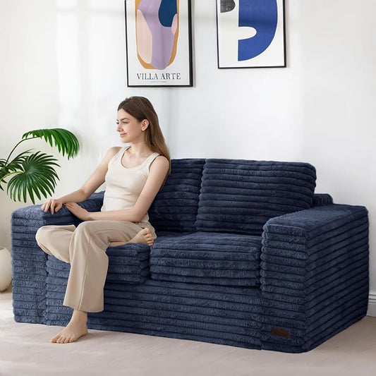 MAXYOYO Boneless Loveseat Sofa Couch for Adults, Floor Bean Bag Couch Sofa | Faux Fur Sofa with Armrests and Back Support, Plush Foam Filled Lounge Couch, Cozy Bean Bag Couch for Living Room, Apartment