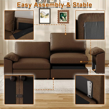 EASE MOOSE Oversized Modular Sectional Sofa,Leather Sectional Couch with Deep Seat, Classic Extra Large U Shaped Couch,Faux Leather Material Sofa Comfy Scratch Resistant for Living Room,Deep Brown