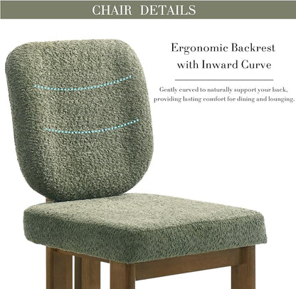 CIMOTA Chenille Dining Chairs Set of 2, Modern Upholstered Side Chairs with Walnut Wooden Frame and Contoured Backrest, Mid-Century Inspired Accent Chairs for Dining Room, Green