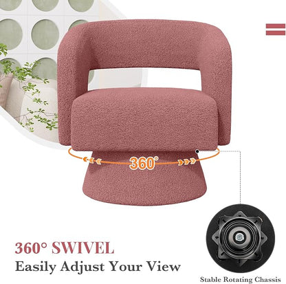 Luxanimarion Swivel Barrel Accent Chair,Oversized Teddy Upholstered Round Swivel Chair,Modern Luxury 360 Degree Living Room Vanity Chair for Bedroom Office,Pink,1PCS