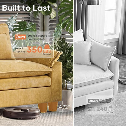 URRED Oversized Modular Sectional Sofa, 87" L Shaped Modern Comfy Cloud Couch with Movable Ottoman & Pillows, Deep Seat Couches for Living Room, Bedroom or Apartment (Chenille Yellow, 87" L Shaped)