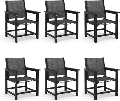 Amopatio Outdoor HDPE Dining Chairs Set of 6 All-Weather Patio Chairs with Textilene Backrest Heavy Duty for Porch Backyard Deck Lawn Garden, Black