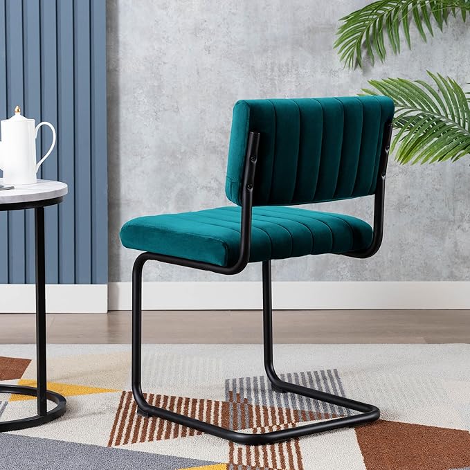 ONEVOG Modern Luxury Velvet Dining Room Chairs Set of 4, Teal Upholstered Kitchen Chairs, Heavy Duty Contemporary Armless Dining Chair with Wide Comfy Seat and Black Metal Legs, Cantilevered Design