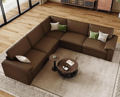 EASE MOOSE Oversized Corner Modular Sectional Sofa, Faux Leather Sectional Sofa with Deep Seat, Vintage Scratch Resistant Faux Leather Material, Extra Large L Shaped Couch,Deep Brown