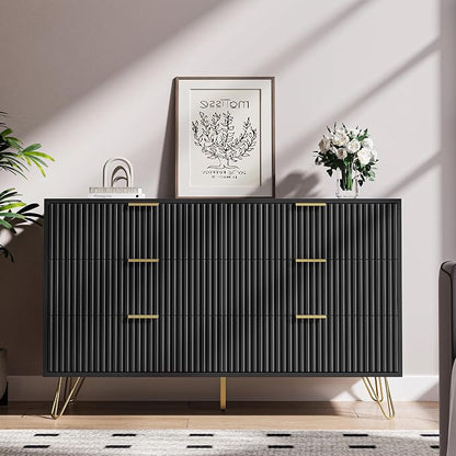MAISONARIA Black Dresser for Bedroom, Modern Dresser with Gold Metal Handles & Chests of Drawers, Wood Chest of Drawers for Bedroom