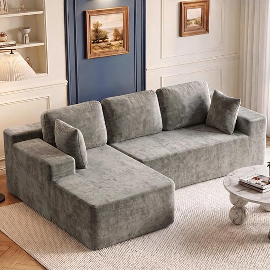 Homall 110" Boneless Sectional Couch, Modular Sectional Sofa L-Shape Couch with Deep Seat, Cloud Comfy Boneless Couch for Living Room, No Assembly Required (Chenille, Grey)