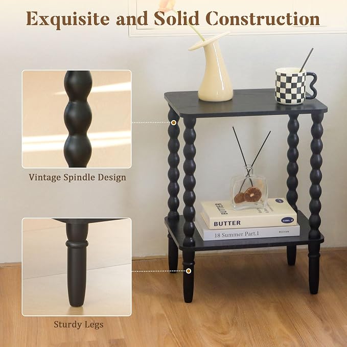 Fultyle End Tables Set of 2, Small Side Table with Storage Shelf, Nightstands for Bedroom Set of 2 for Living Room, Office and Small Spaces (Black)
