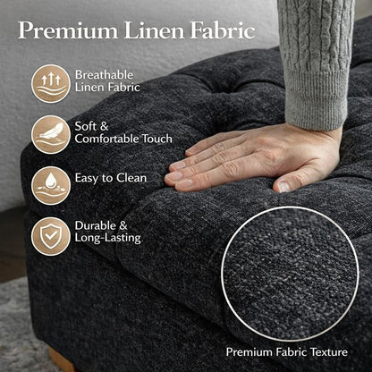 60.2" Storage Bench, End of Bed Storage Benches, Chenille Fabric Upholstered Ottoman Bench with Safety Hinge for Living Room Entryway Bedroom Hallway