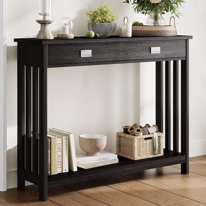 ChooChoo 39" Black Entryway Table with Drawer, Narrow Console Table with Storage Shelf, Sofa Table for Living Room, Entryway, and Hallway