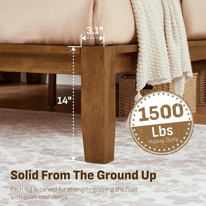 Softa Mikor Queen Japanese Joinery Bed Frame, Solid Rubberwood, 1500 Lbs Heavy Duty Slats Support, SGS Certified, 15-Min No-Tool Assembly, Noise-Free, Under-Bed Storage, No Box Spring Needed