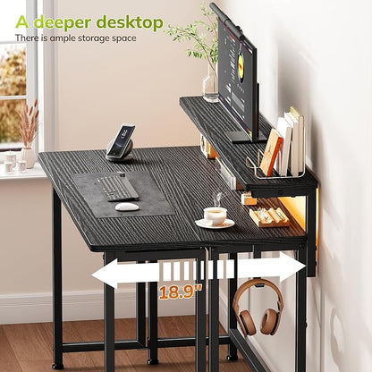 DurayLoly Folding Table with RGB Light for Small Space, 39.4" Folding Computer Desk for Space Saving Sofa Table for Couch, Home Work Office Desk with Monitor Stand, Easy to Fold with Hooks,Black