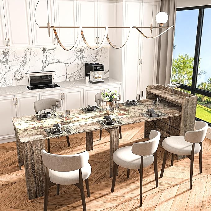 20"-99" Extendable Dining Table with Storage for 2-10 People, Modern Modular Extension Table, Space-Saving Extra Long Multifunctional Folding Dining Table, Oak
