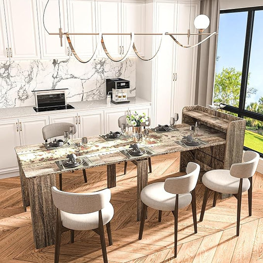 20"-99" Extendable Dining Table with Storage for 2-10 People, Modern Modular Extension Table, Space-Saving Extra Long Multifunctional Folding Dining Table, Oak