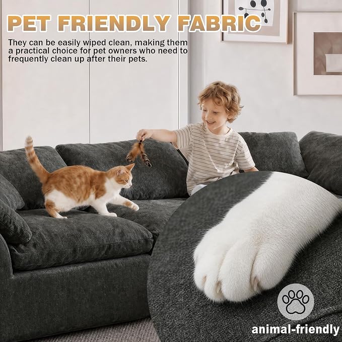 109" Boneless Cloud Couch Sectional for Living Room, Oversized Modular L Shaped Sofa with Ottoman, Deep Seat Chenille Sectional Couch for Cloud-Like Comfort (Onyx Black)
