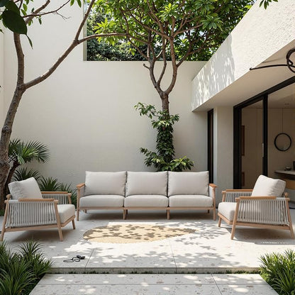 Acanva Modern All-Weather Aluminum Outdoor Patio Sofa with Thick Cushions, Olefin Fabric Sunroom Backyard Furniture, Couch Light Khaki