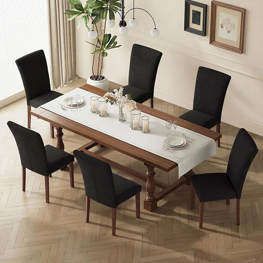 MALOL Dining Chairs Set of 6, High Back Dining Chair with Wood Legs and Nailhead Trim, Modern Padded Kitchen Room Chairs for Dining Room/Restaurant, Black