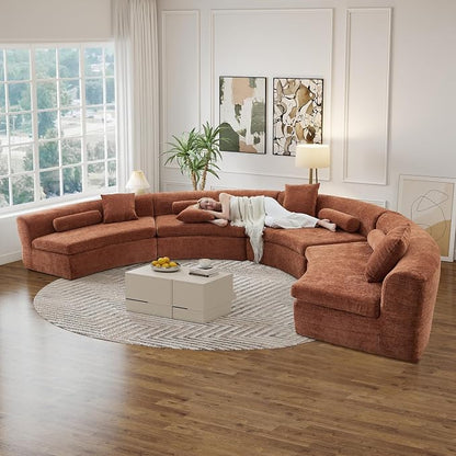 AVZEAR Curved Modular Sectional Sofa, Chenille Upholstered Cloud 4 Seater Couch for Living Room, No Assembly Modern Love Seat Sofa with 4 Bolster Pillows & 4 Square Pillows, High-Density Foam, Orange