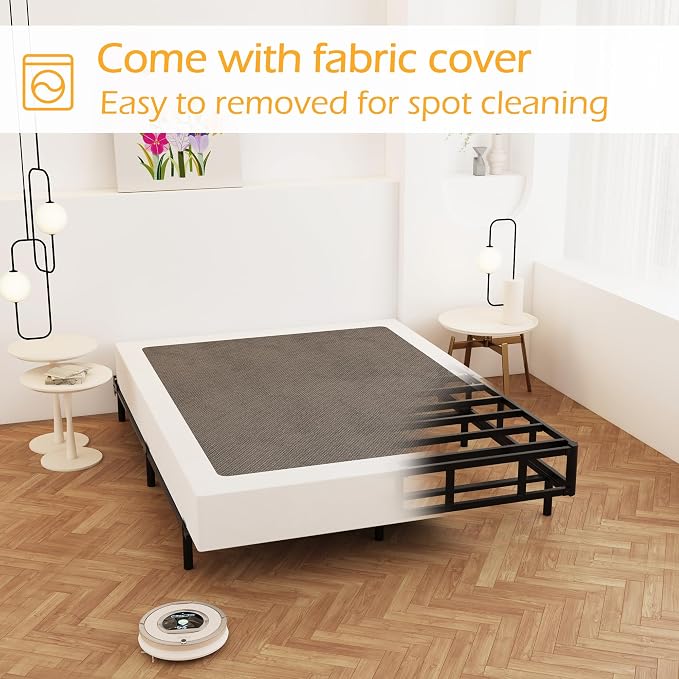 Maenizi 9 Inch Full XL Box Spring, Heavy Duty Metal Box Spring Bed Base with Fabric Cover, Mattress Foundation, Easy Assembly, Noise Free, Black