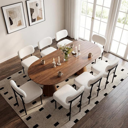 Dining Chairs, White Boucle, 8 Pack | Kitchen Dining Room, Curved Backrest, Comfortable Upholstered, Mid Century Modern
