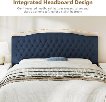 King Headboard Only, Upholstered Headboard for Adjustable Bed Linen Tufted Cal King Size Wall Mounted Head Board with Solid Wood Legs Head Board, Navy Blue
