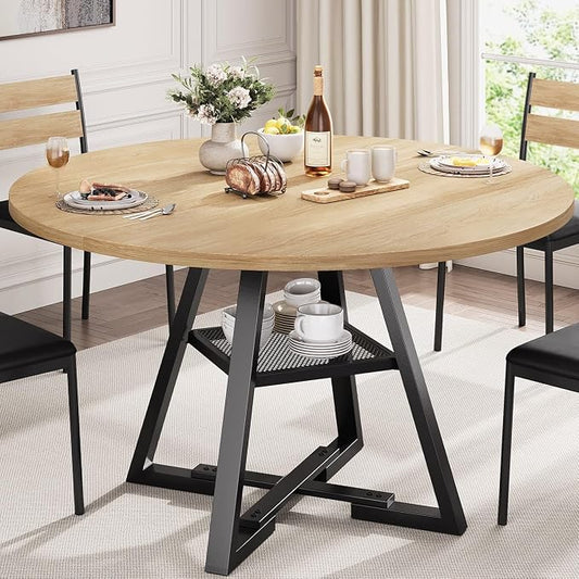 Jocoevol 47'' Round Dining Table for 4,Kitchen Dining Room Circle Dinner Pedestal Table,Space Saving Wood Kitchen & Dining Room Furniture (Natual Wood, 47In)