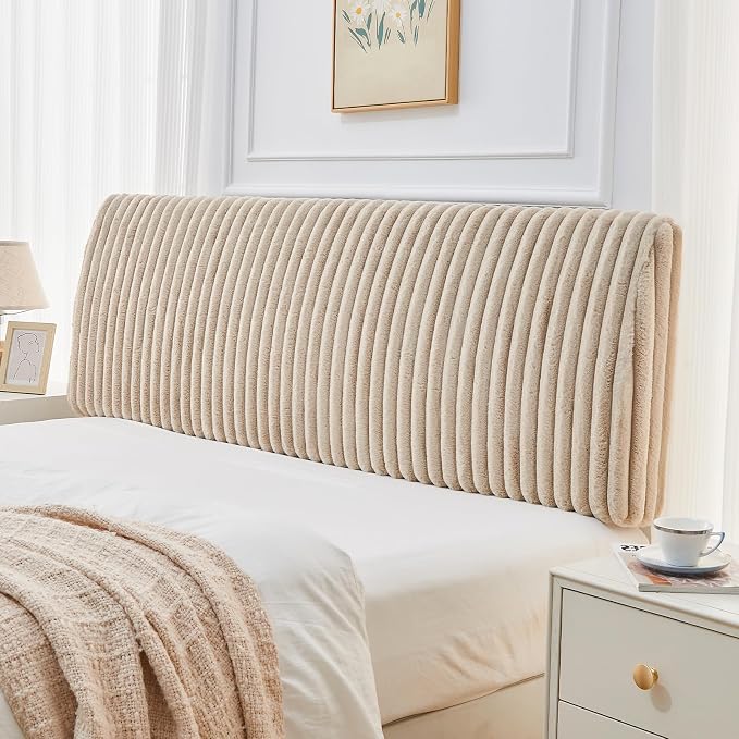 4.7" Upholstered Modern Headboard for Full Size Bed, Height Adjustable and Ergonomic Headboard, Easy Assemble, Sturdy and Durable, Faux Rabbit Fur, Light Camel