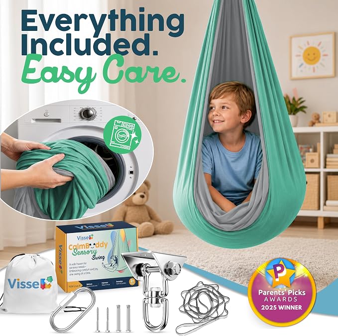 Sensory Swing for Kids Indoor Outdoor - Calming Cocoon Therapy Swing, Holds 300lbs - Hug-Like Sensory Hammock with 360° Swivel Hardware for Autism, ADHD, SPD Support