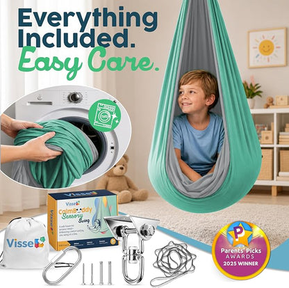 Sensory Swing for Kids Indoor Outdoor - Calming Cocoon Therapy Swing, Holds 300lbs - Hug-Like Sensory Hammock with 360° Swivel Hardware for Autism, ADHD, SPD Support