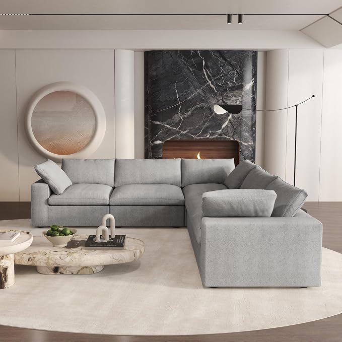 Cloud Couch Modular Sectional Sofa,160" V Shaped Convertible Couches with Corner Sofa for Living Room,5 Seater Minimalist Deep Couches,Sofa Covers Washable&Replaceable(Grey)