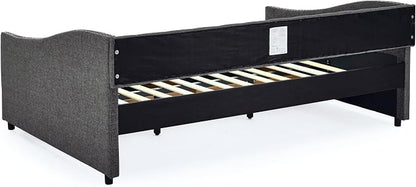 KEIKI Full Size Upholstery Daybed with 2 Drawers and Headboard, Mid-Century Style Tufted Sofa Bed with Button on Back, Easy Assembly, No Box Spring Required, for Living Room and Bedroom, Dark Grey