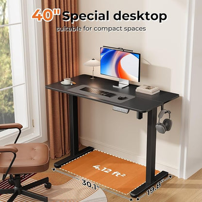 Electric Standing Desk, 40" ×20" Samll Standing Table, Height Adjustable Compact Sit Stand Desk with Splice Board, Home Office Table with 2 Hooks, Black