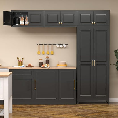 Polup Kitchen Pantry Cabinet, Metal Food Pantry cabinets with Doors and Shelves, 90" Tall Storage Cabinet for Dining, Living Room, Black, 16" D x 32" W x 90" H, Assembly Required