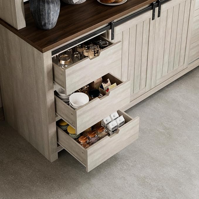 Bobve 78 * 67" Large Farmhouse Pantry Cabinet Set of 2, Buffet Cabinet,Tall Kitchen Storage Cabinets with Partitions and 6 Drawers, Suitable for Kitchens, Dining Rooms, Coffee Bar