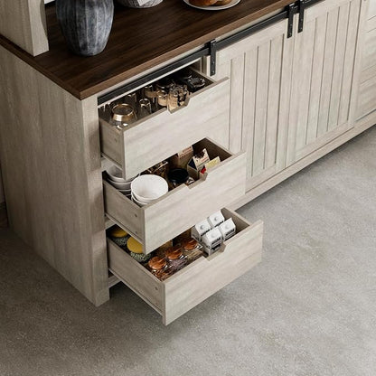Bobve 78 * 67" Large Farmhouse Pantry Cabinet Set of 2, Buffet Cabinet,Tall Kitchen Storage Cabinets with Partitions and 6 Drawers, Suitable for Kitchens, Dining Rooms, Coffee Bar