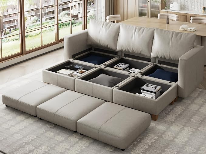 EASE MOOSE Modular Sectional Sleeper Sofa with Storage,Faux Leather sectional Modular Sleeper Sofa Couch