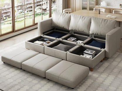 EASE MOOSE Modular Sectional Sleeper Sofa with Storage,Faux Leather sectional Modular Sleeper Sofa Couch