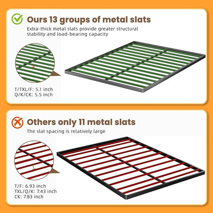 VIPSHOW 2 Inch California King Metal Box Spring with Round Corners - 3000 lbs Capacity, Low Profile Bed Slat Replacement Bunkie Board with Steel Slats, Noise-Free, Easy Assemble, Black