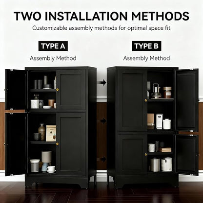 43" H Black Small Pantry Cabinet,Metal Storage Cabinets,Small Food Storage Cabinets