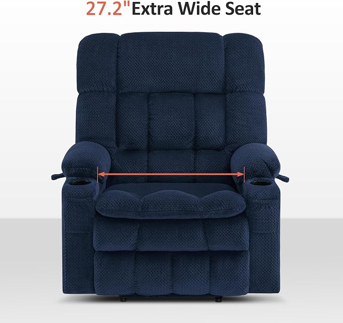 MCombo Oversized Power Lift Recliner Chair for Elderly, Dual Motor Lift Chair with Heat and Massage, Lay Flat Lift Chair for Big and Tall, Cup Holders, Fabric R7891 (Large-Wide, Navy Blue)