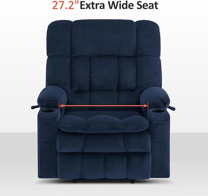 MCombo Oversized Power Lift Recliner Chair for Elderly, Dual Motor Lift Chair with Heat and Massage, Lay Flat Lift Chair for Big and Tall, Cup Holders, Fabric R7891 (Large-Wide, Navy Blue)
