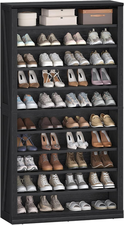 Hzuaneri Shoe Storage Cabinet, 10 Tiers Freestanding Shoe Cabinets, Wooden Shoes Rack with Cubby, 36-40 Pairs, Farmhouse Tall Shoes Cubby Organizer for Entryway, Living Room, Black SR59204X