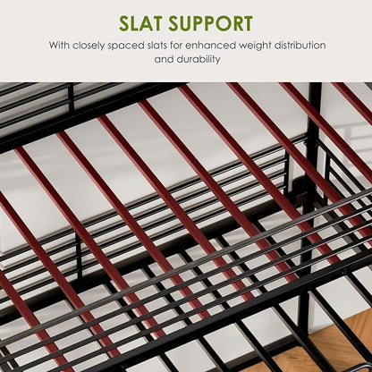 Triple Bunk Beds, 3 Bunk Bed Twin Over Twin Over Twin with 2 Ladders, Metal Frame with Guardrails,Heavy Duty Triple Bed Frame for Teenagers/Adults Bedroom, No Box Spring Needed