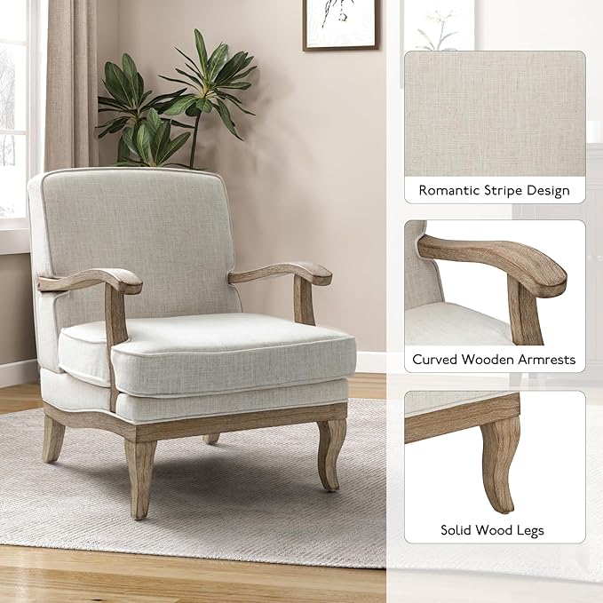 HULALA HOME Mid-Century Modern Accent Chair Set of 2, Upholstered Living Room Lounge Chair, Comfy Armchair with Solid Wood Legs & Removable Cushion, Bedroom Lounge Room Sofa Chair (Ivory)